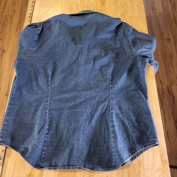 Van Heusen Denim Collared Button Down Cotton Ruffle Detail Medium Stretch - Picture 8 of 8